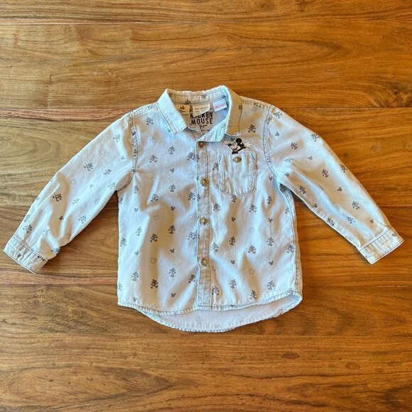 Zara x Disney Chambray Mickey Mouse Button Front Shirt - Picture 1 of 6
